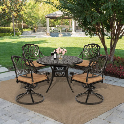 5-piece Outdoor Patio Dining Set, All-weather Cast Aluminum Conversation Set, Patio Furniture Set For Balcony Lawn Garden, Include 4 Swivel Dining Cha by MEETWARM