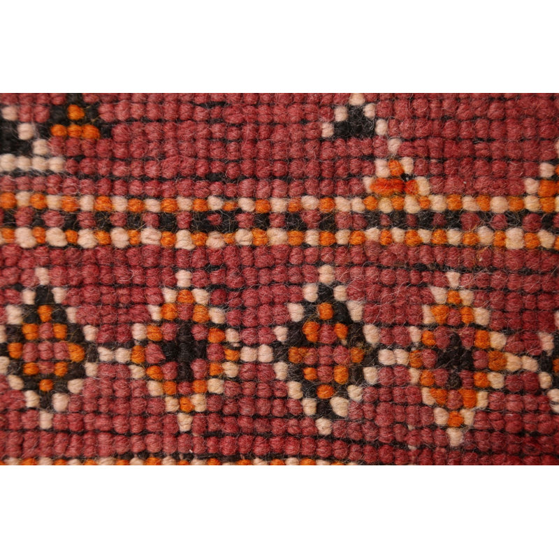 Tapis décoratif en laine rouge/orange/noir de conception unique 6 pi x 10 pi 11 po noué à la main