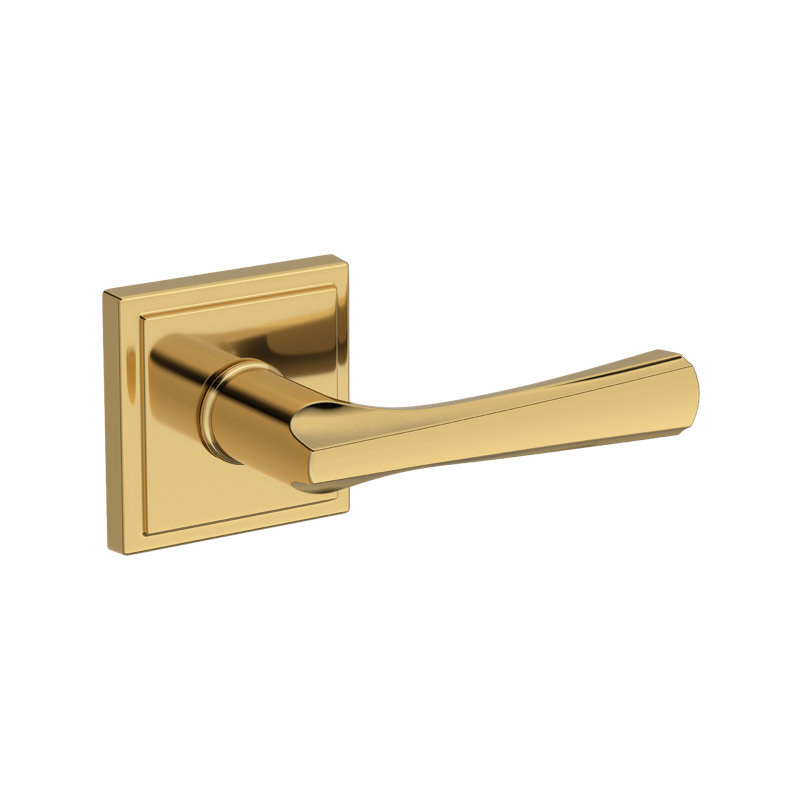 Wyndcliff Half Dummy Lever with Stepped Square Rose in Polished Chrome, Polished Brass