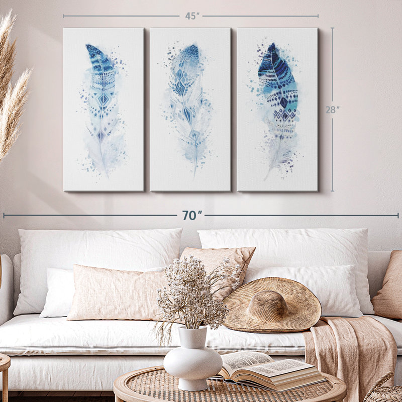 «Feather Ethnic Patterns Splash» sur toile, H 28 po x l 45 po x P 1,25 po