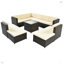 Ensemble de conversation modulaire en rotin 9 pièces avec coussins et repose-pieds, ensembles de meubles de patio