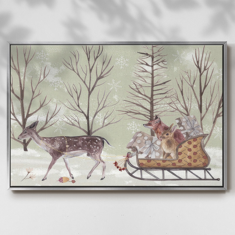 Christmas Time II, toile tendue avec châssis, H 17 po x l 25 po x P 1,5 po, Papier avec cadre argenté