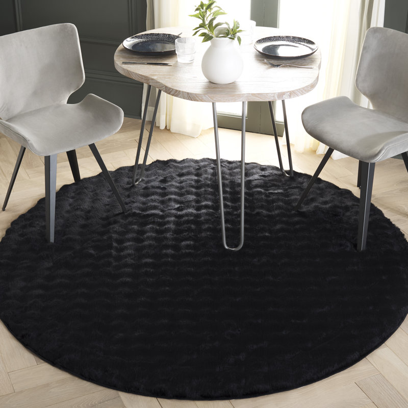 Tapis noir Faux Rabbit Bubble 100, Rond 6 pi