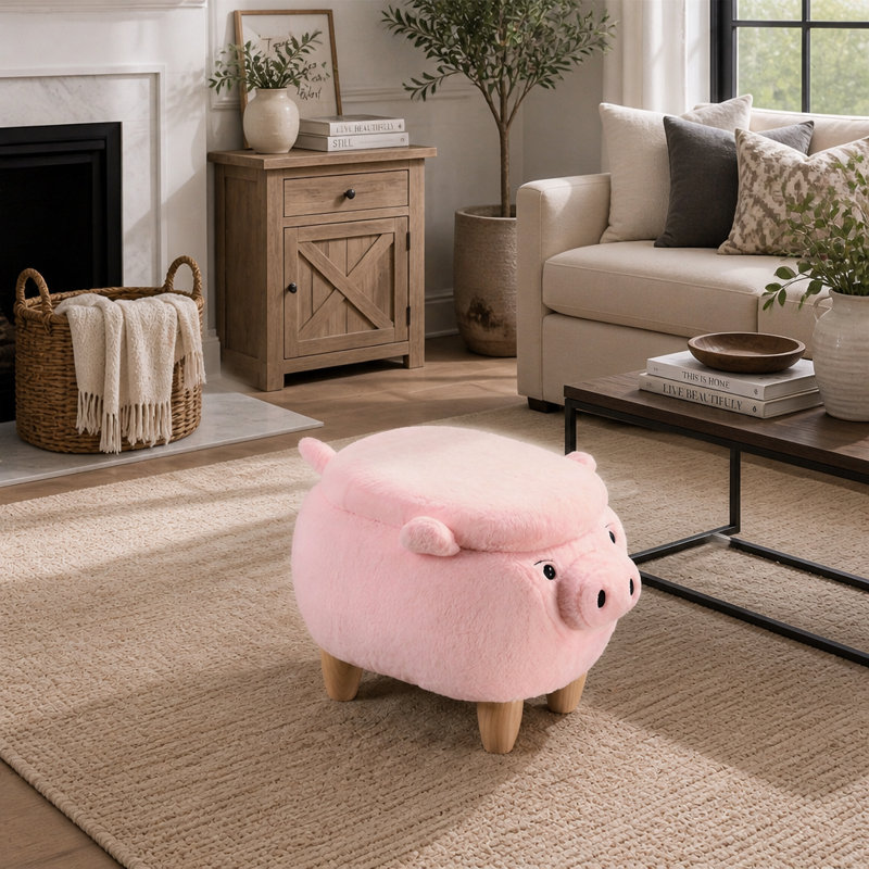 Repose-pieds cochon avec rangement caché et pieds en bois massif