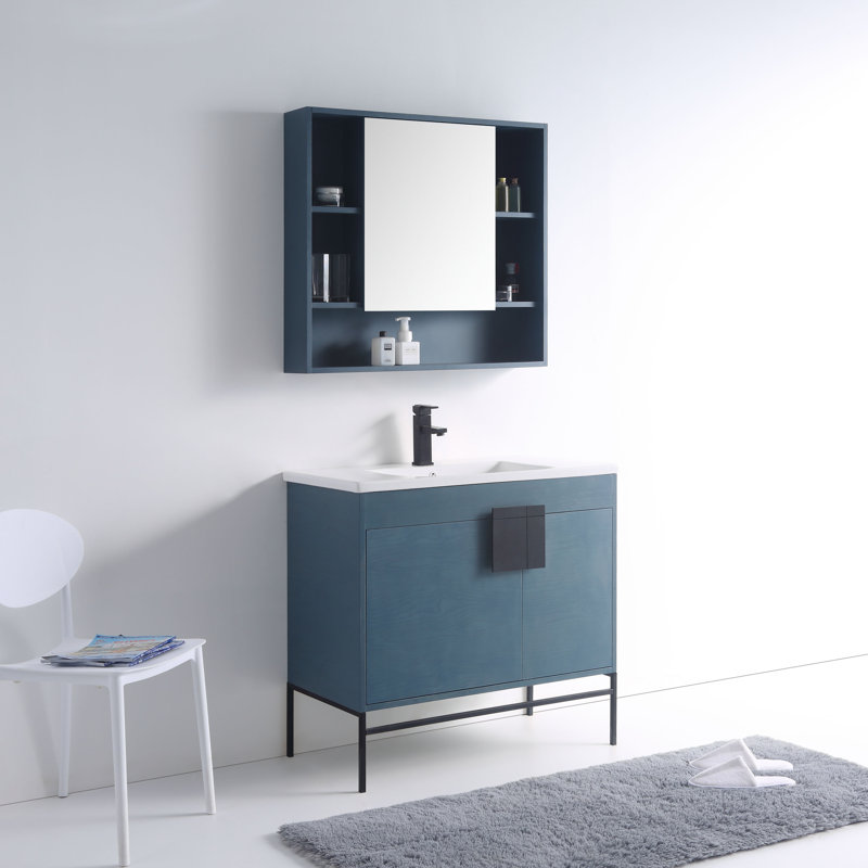 Ensemble de meuble-lavabo simple 36 po Maisie, Noir mat, Bleu français