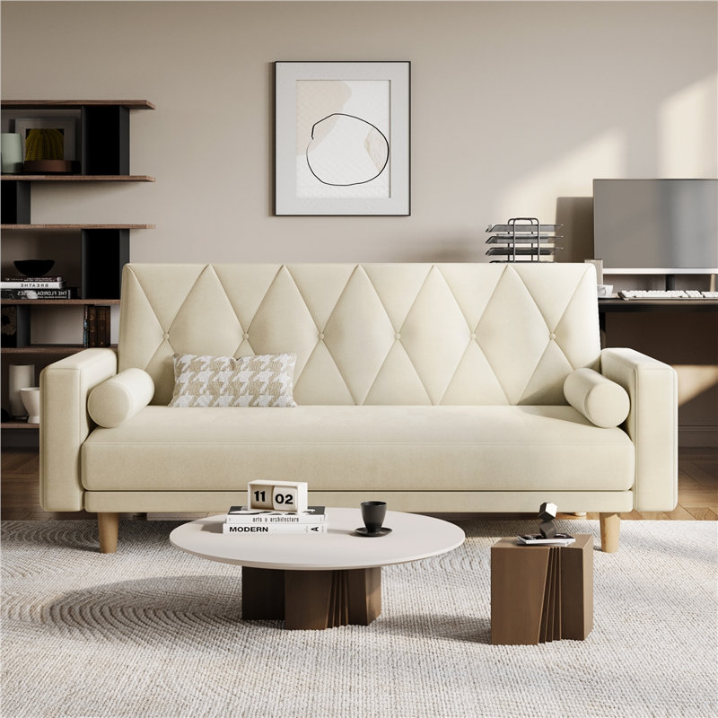 Tufted 3 Seater Sofa Bed, Beige
