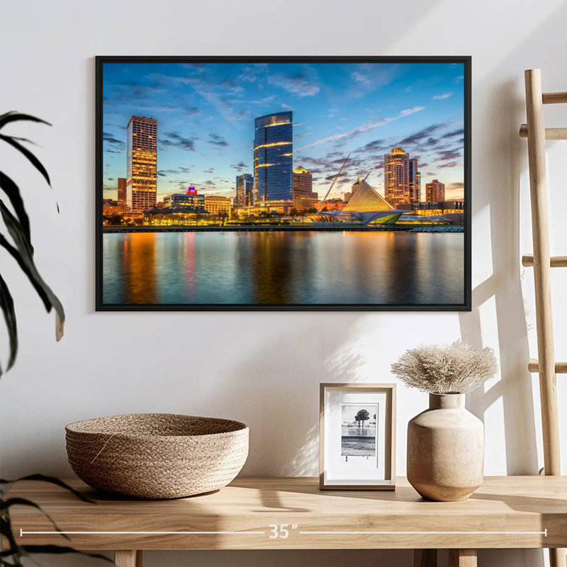 Milwaukee Cityscape, 25" X 17", Floating Frame Black