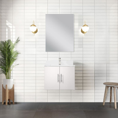 24" X 22" Glossy White Bath Vanity, Cultured Marble Countertop, Mirror, Soft Close, Fashionable Exterior Design 24 In. W 22 D, Top, Mirror Included, Long-Lasting Performance