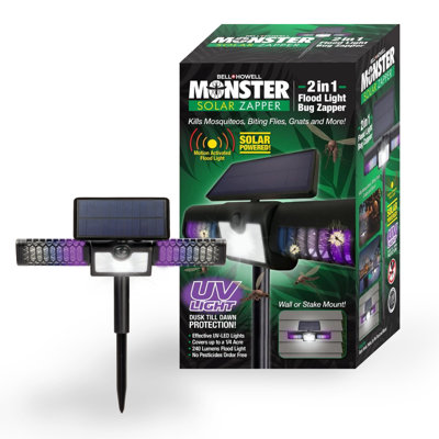 Bell+Howell Monster Solar 2 in 1 Floodlight Bug Zapper, High Powered Pest Control