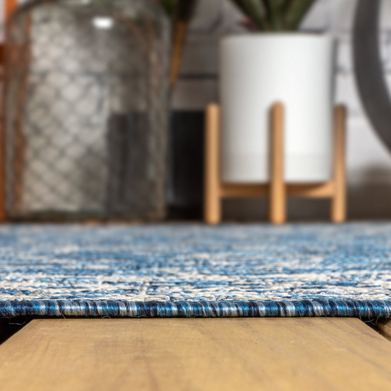 Haupt Vine and Border Textured Weave Navy/Gray Indoor/Outdoor Rug, Rectangle 9' x 12'
