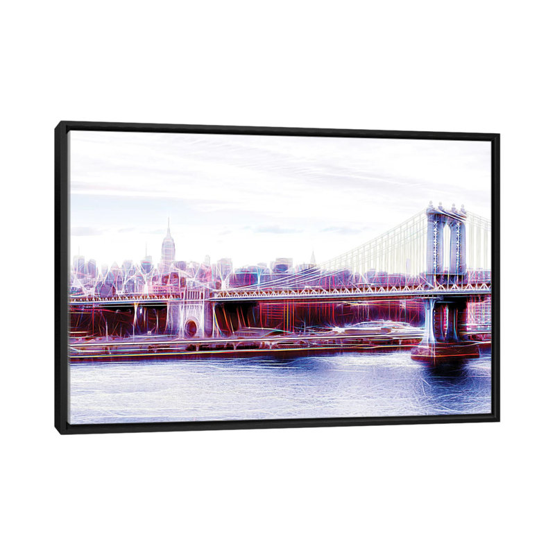 «Manhattan Bridge», impression sur toile, H 18 po x l 26 po x P 1,5 po, Toile avec cadre noir, Pas de tapis