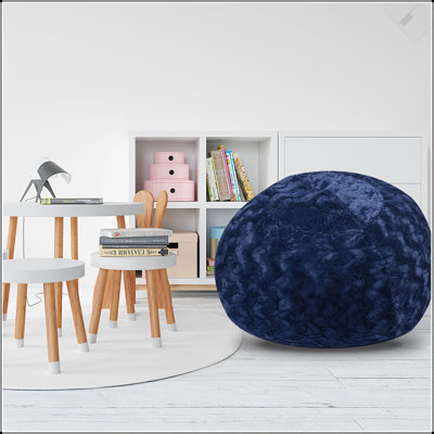 Fauteuil à billes en fausse fourrure, chaise longue en tissu confortable et extensible bleu marine pour enfants et adultes avec housse facile à nettoyer, siège en fausse fourrure confortable pour les chambres à coucher, rembourré de mousse à mémoire de forme.