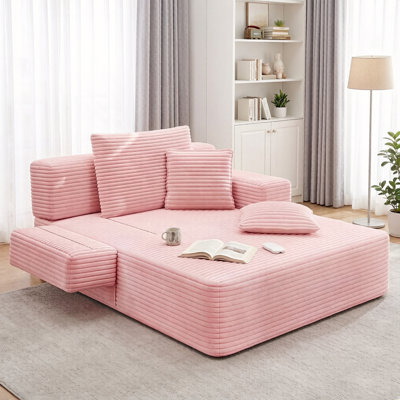 60.2" Oversized Corduroy Convertible Sofa Bed, 2-in-1 Chaise Lounge Sleeper Chair with Spring Cushion, Wide Armrests & Storage Pocket, Comfy Lounge Chair, Reading Chair for Living Room, Bedroom, Dorm & Guest Room