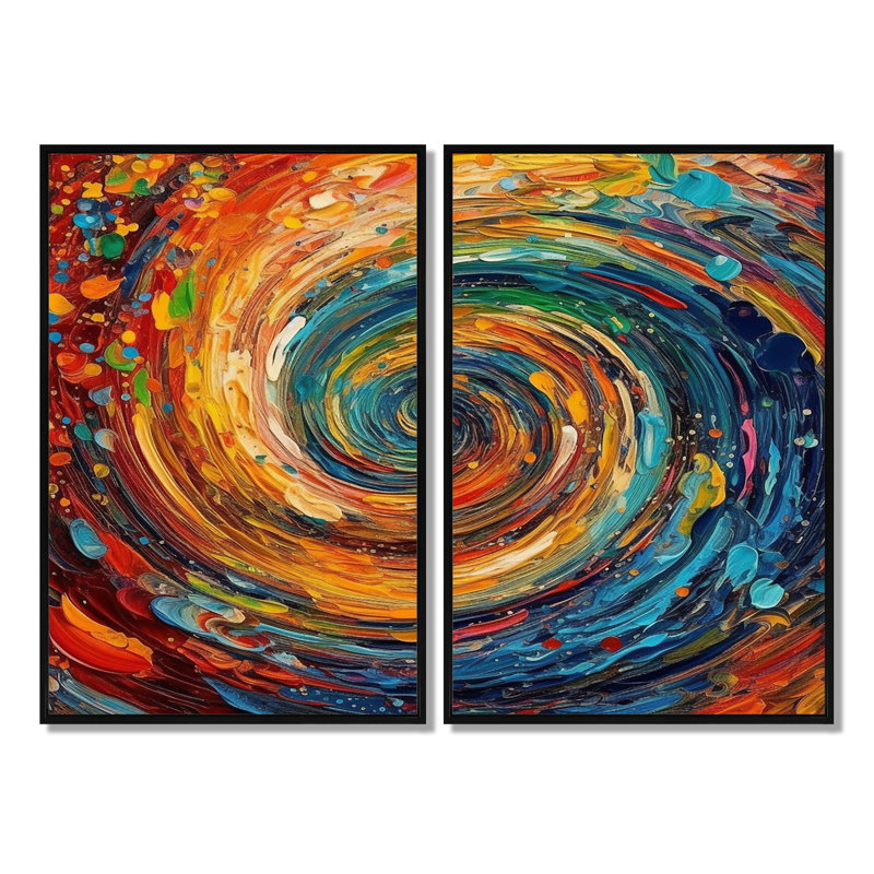 Yellow Orange Transcendent Liquid Ink - Yellow Art Prints On Canvas 2 Pieces, Floater Framed Print, 36'' H x 48'' W, Black