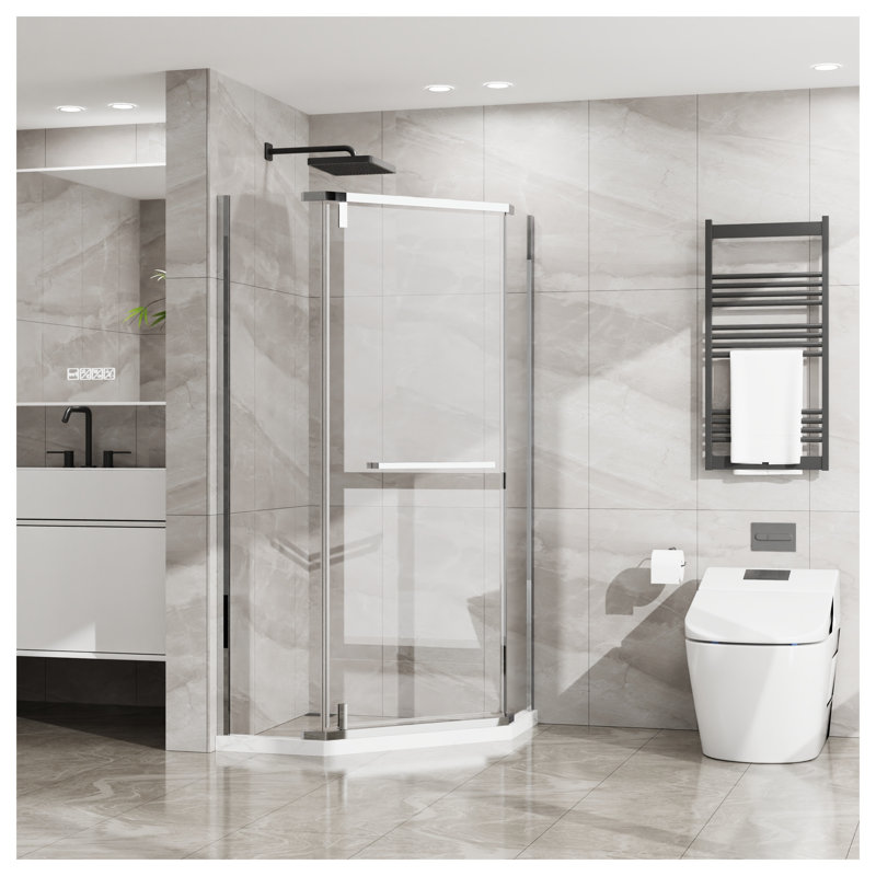 Goodyo Neo-Angle Frameless Shower Door - 36x36 Corner Enclosure with Chrome Hardware & Clear Tempered Glass, Chrome