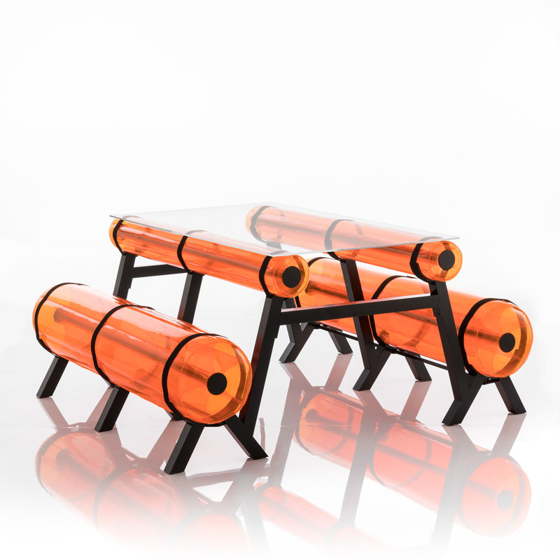 Ziba 4 - Person Patio Dining Set with Rectangular Table, Orange