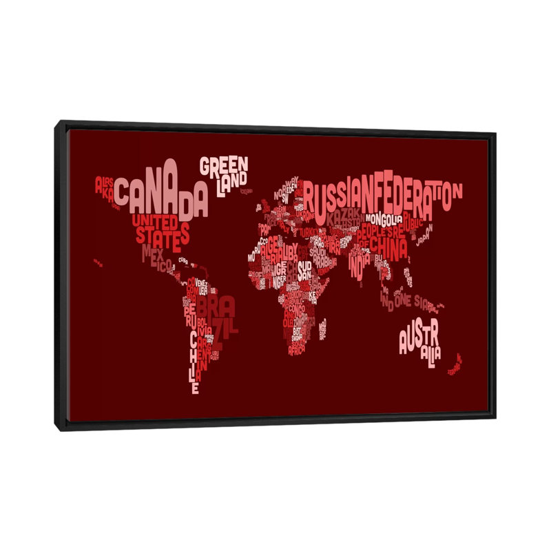 «Typ tape Text World Map III (Red» par Michael Tompsett, impression sur toile tendue, H 18 po x l 26 po x P 1,5 po