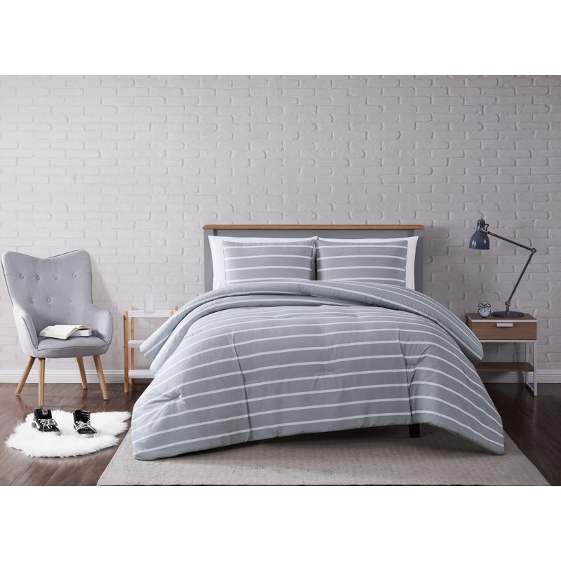 Polyester Striped Comforter, Twin XL Comforter + 1 Sham, Gray