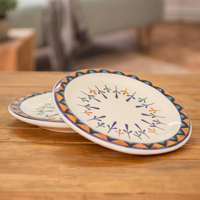 Nahumveer Handmade Antigua Breeze Ceramic Dinner Plates (Pair)