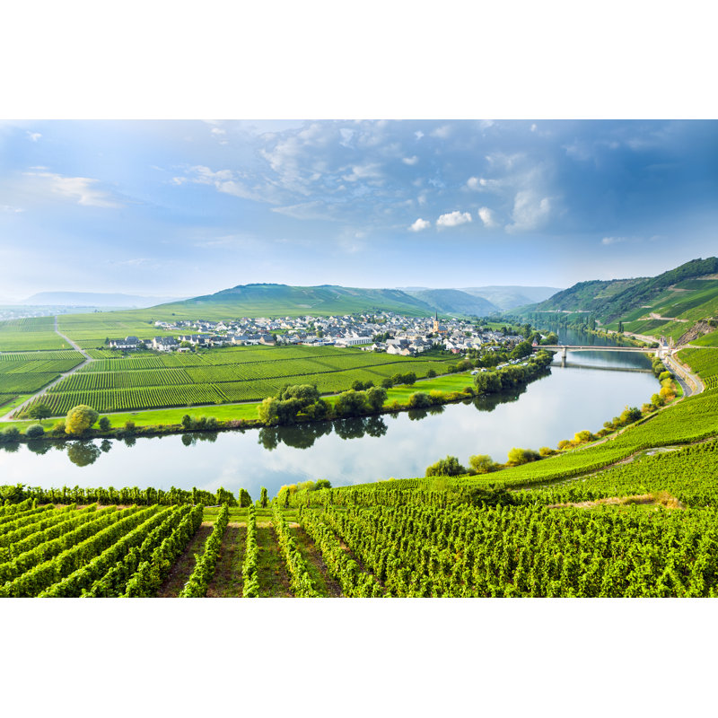 Landscape Of The Moselle Sinuosity With Rows Of Vineyards - Wrapped Canvas Print, 61cm H x 91cm W x 3.8cm D