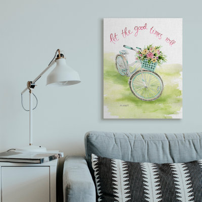 " Let Good Times Roll Phrase Blue Floral Bike " Painting