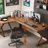 Nut-brown L-Shaped Solid Wood writing desk-118614620