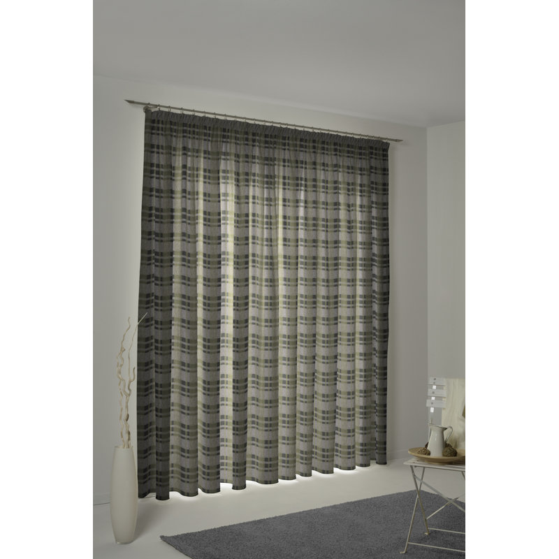 Devore Pencil Pleat Opaque Curtain, Black/Grey, 225cm H x 132cm W