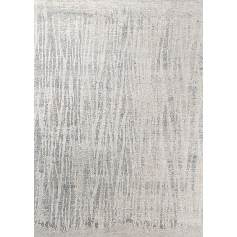 High-Quality Hand-Knotted Grey And Silver Area Rug, Rectangle 12' x 15'