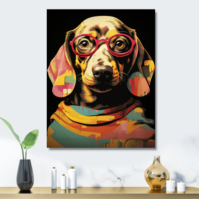 Curieux Popart Daschund Dog II - chien, décoration murale en métal