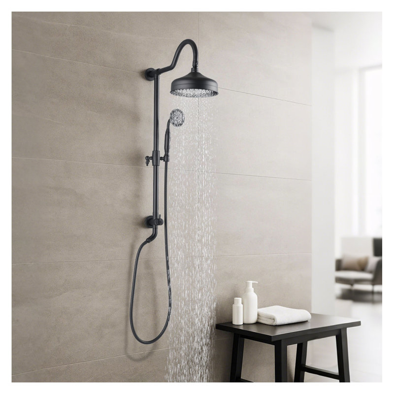 8-Inch Rain Shower Head Combo System with Handheld Spray, Matte Black - Air-Injection Technology, 3-Function Hand Shower, Wall Mounted Brass Shower Fixture