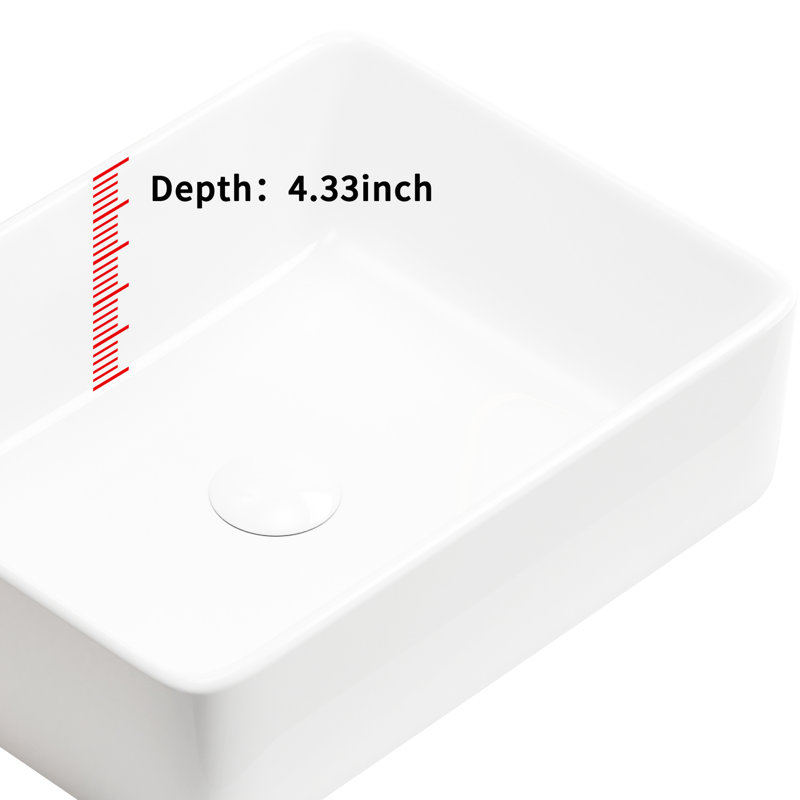 19X15 Inch Rectangular White Porcelain Ceramic Vessel Sink For Bathroom, Contemporary Aesthetic, To Wear, Us Standard Drainage Rectangle Above Counter Bathroom Sink, 19 Inch, Graceful And Generous