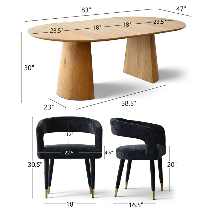 46"-83" Modern Extendable Pedestal Dining Table Set With Upholstered Open-Back Chairs, Round To Oval Kitchen Dining Set For 4-8