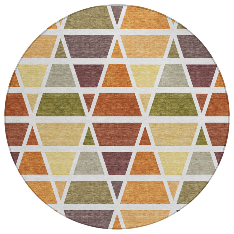 Machine Washable Indoor/Outdoor Chantille ACN2732 Geometric Rug, Terracotta, 8' Round
