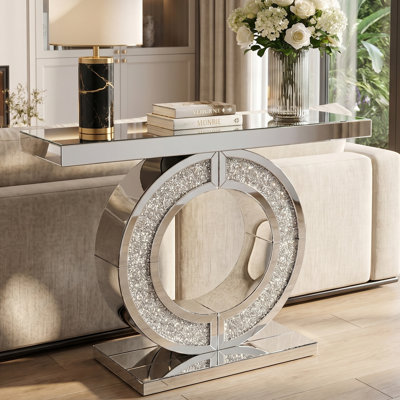 Table console moderne avec miroir large de 42,9 po avec base en forme de O Crystal