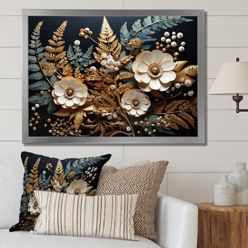 Ferns Copper Elegance II - Imprimé, Cadre simple argenté, H 12 po x l 20 po x P 1 po