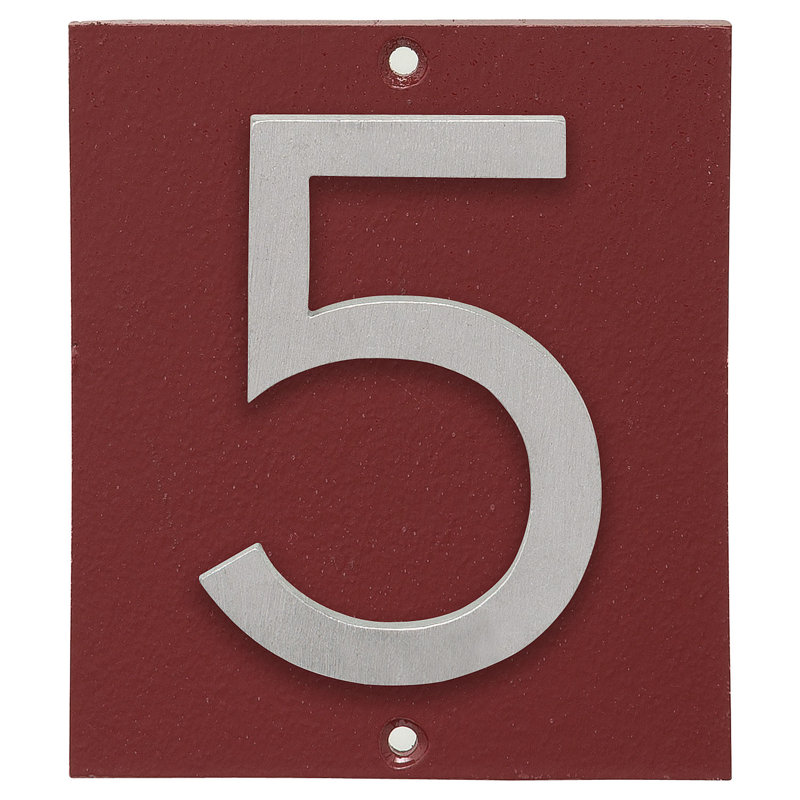 Plaque d'adresse verticale à 1 ligne flottante, Rouge brique / aluminium brossé, Oui