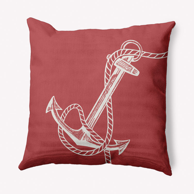 Nautical Nights Anchor & Rope Outdoor Pillow Cover & Insert, Square 20" H x 20" W, Ligonberry Red