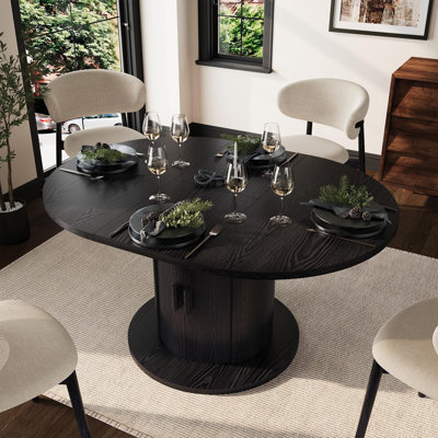 Extendable Oval Dining Table (43.3-59 in) with Roller Shutter Storage - Space-Saving MDF Kitchen & Dining Room Furniture - Seats 4-6