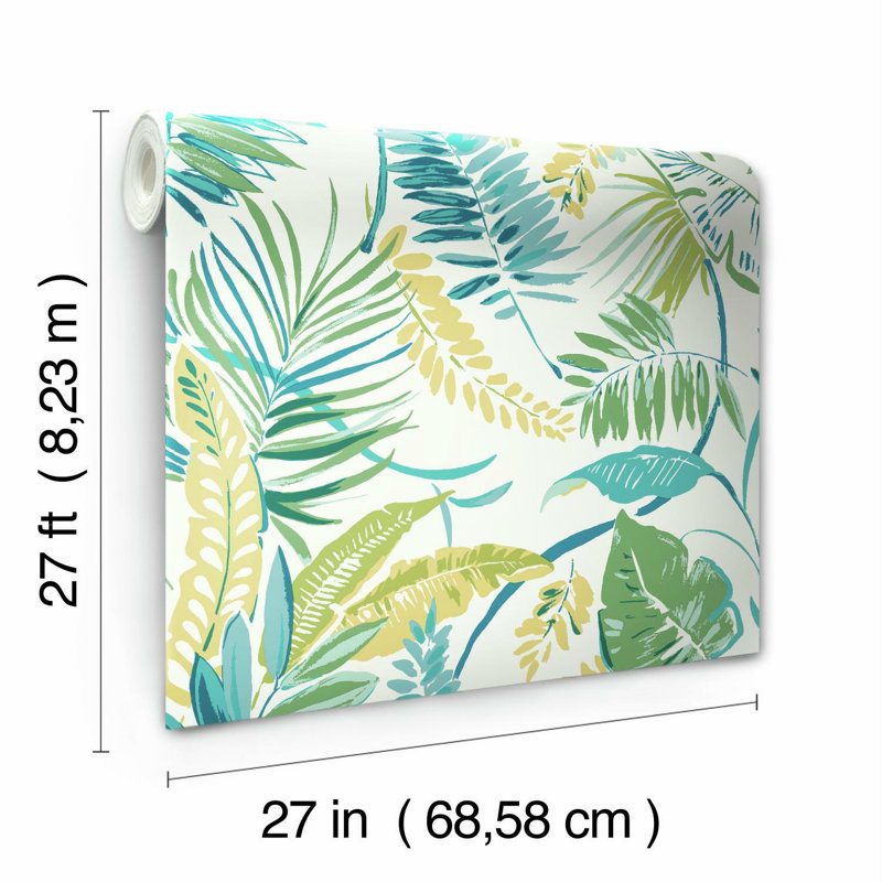 Papier peint tropical, Turquoise / jaune