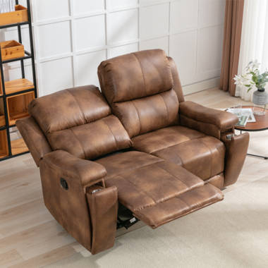 Ilkeston 79 Wide Manual Recliner Sofa Luxurious Cognac Leather with  Integrated Cup Holders Family Comfort