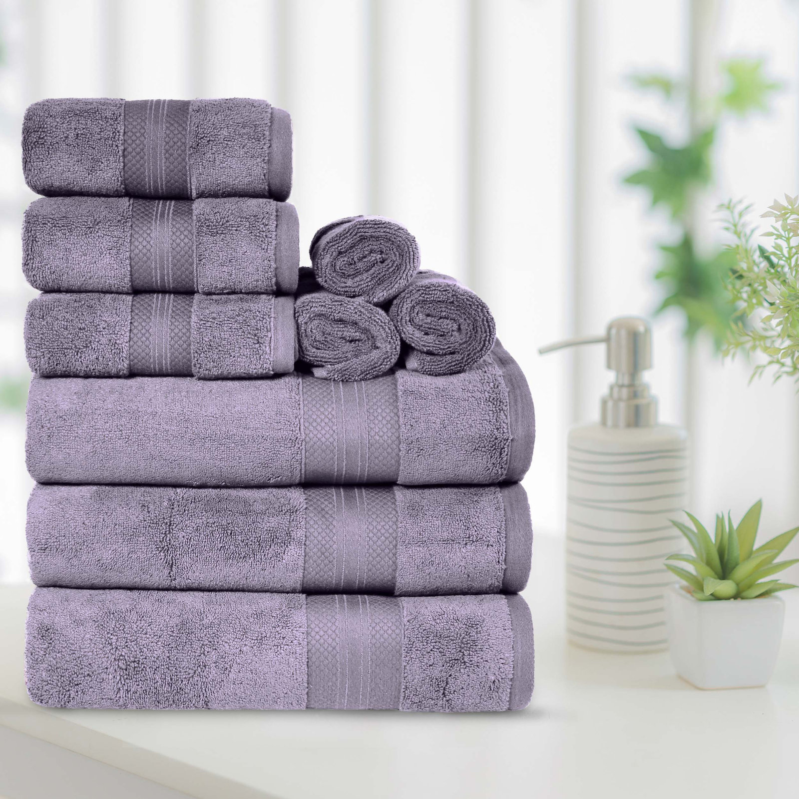 Finnian Ultra-Plush Heavyweight, 100% Turkish Towel Collection, Wisteria, 9 Piece Towel Set