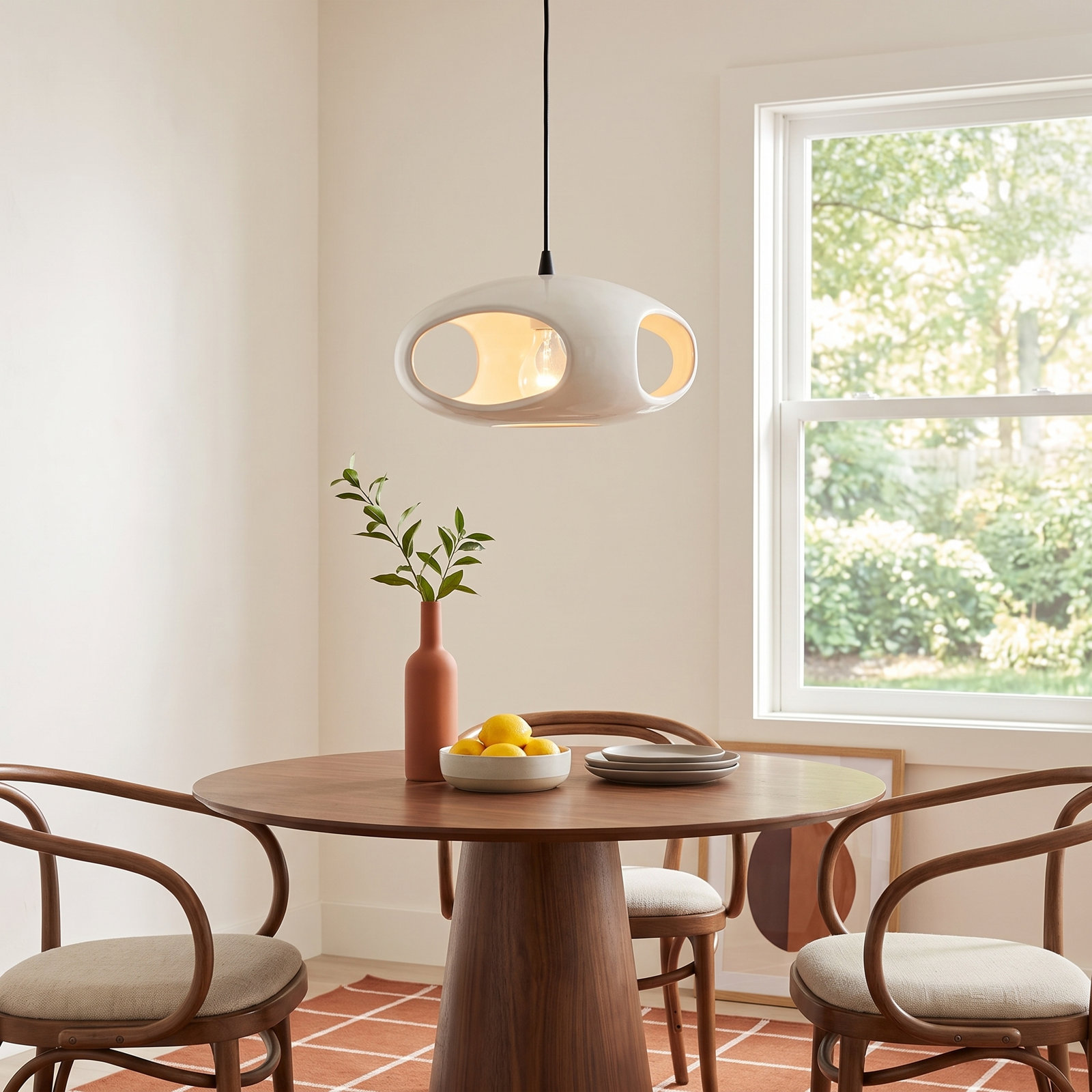 Logan Single Light Ceramic Dimmable Pendant, Matte Black, Bisque