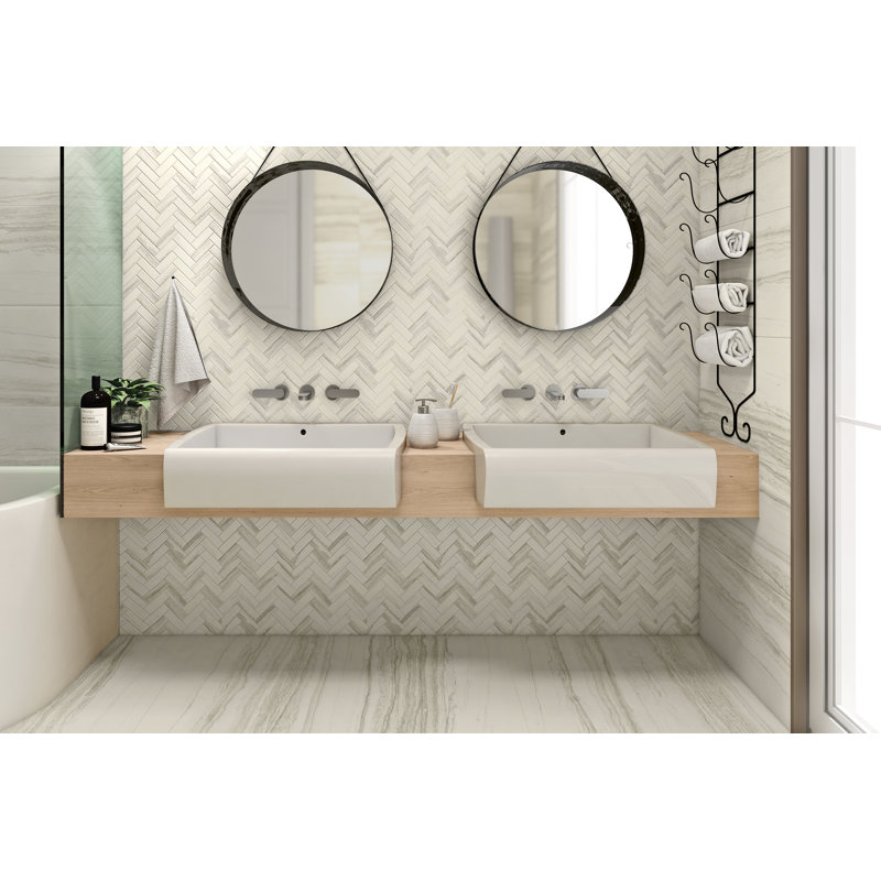 Highland 12" x 24" Porcelain Stone Look Wall & Floor Tile, White