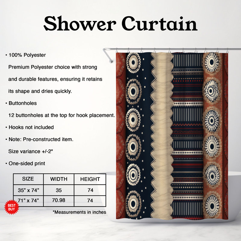 Boho Patches - Rideau de douche Premium, H 74 po x l 71 po