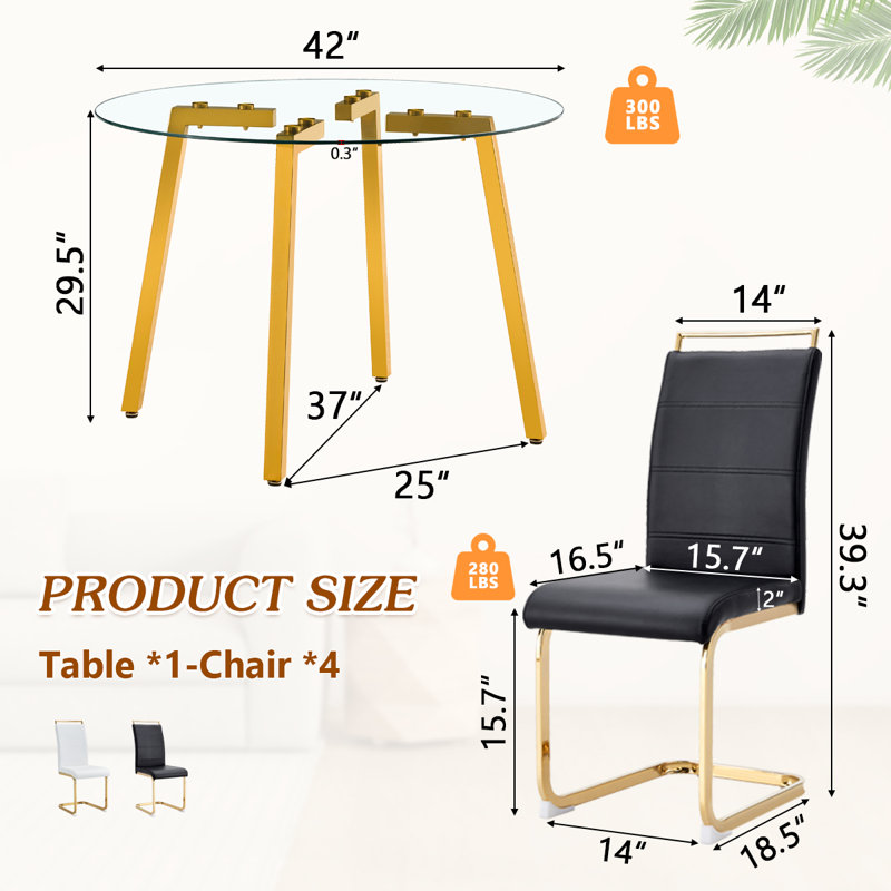 Ensemble de table de salle à manger 5 pièces, H 29,5 po x L 42 po x l 42 po, Noir