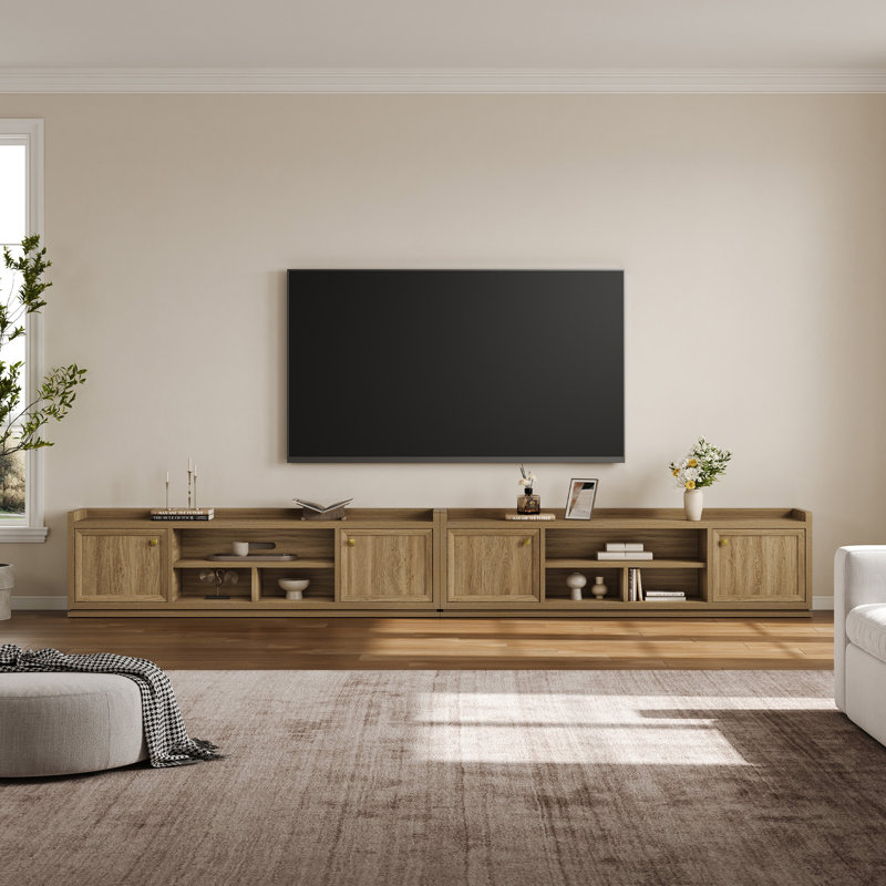 Meuble télé moderne avec rangement et tablettes, console de divertissement pour téléviseurs de 50 à 75 po., Chêne naturel