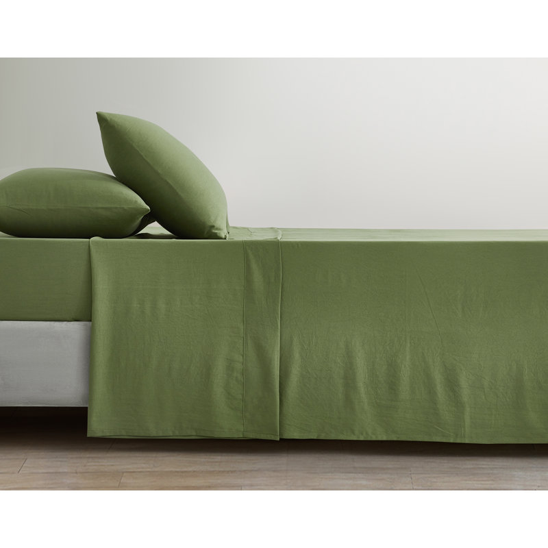 Washed Microfiber Bedding Microfiber Sheet Set, Cal.King Sheet Set + Fitted Sheet + 2 Pillowcases, Olive Green