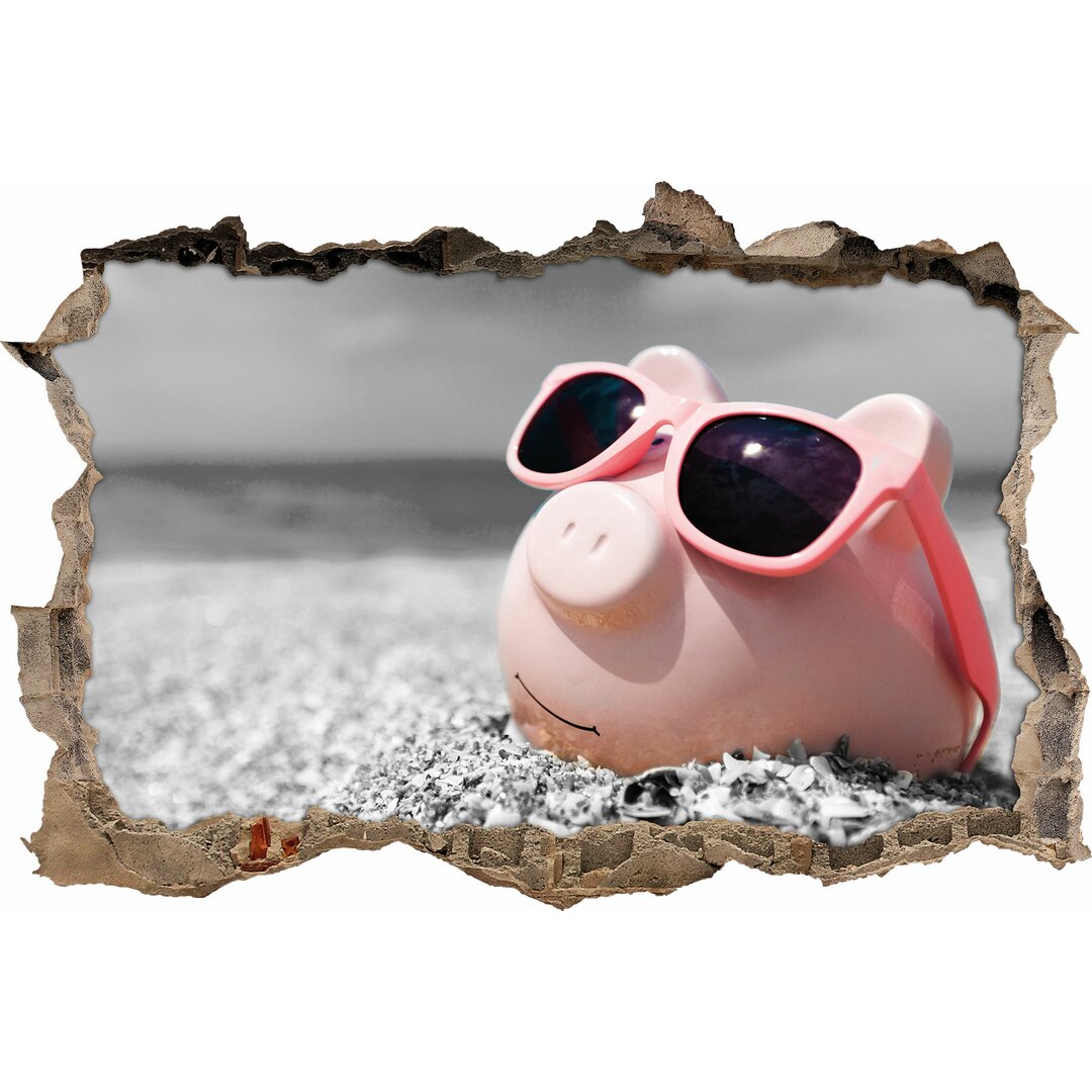 Wandtattoo Cooles Sparschwein mit Sonnenbrille am Strand