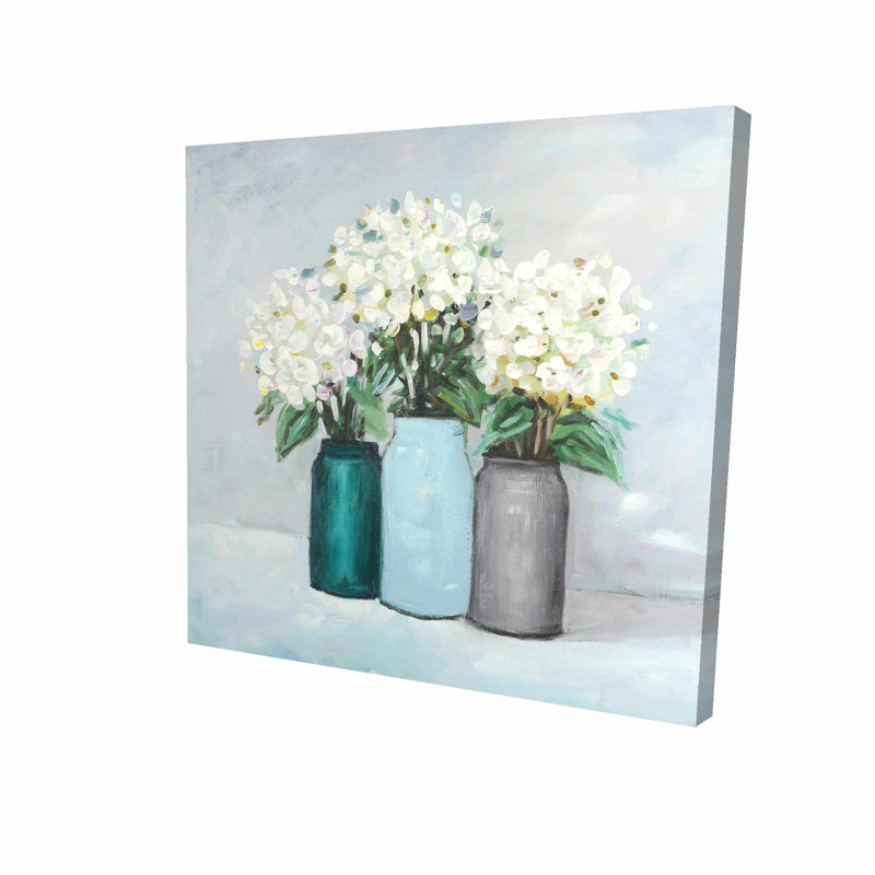 «Hydrangea Flowers in Vases», reproduction de peinture à l'huile sur toile tendue, H 24 po x l 24 po x P 1,5 po