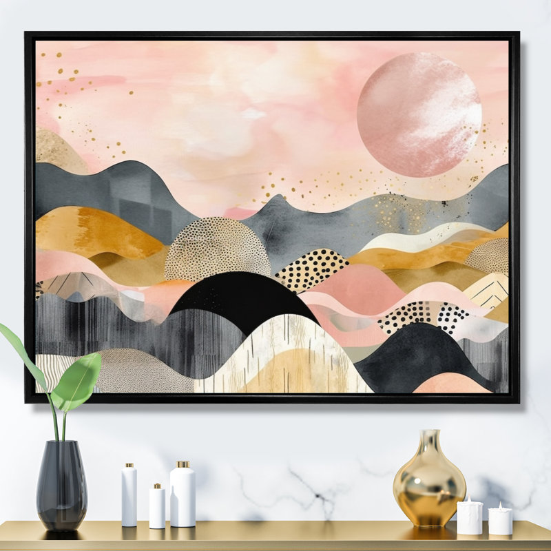 Vibrant Mountain Landscape IV, reproduction d'art sur toile, 16" H x 32" W, Cadre flottant noir